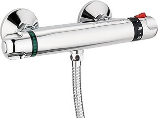 ENKI, Luna, T30, Wall Mounted, Valve 1/2" Outlet, Thermostatic Shower Mixer Bar for Bathrooms, Chrome Modern Mixer Tap Style