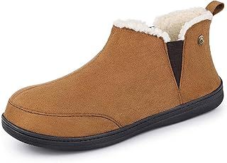 VeraCosy Men's Micro Suede Faux Wool Blend Hi-Top Boot Slippers House Shoes with Elastic Dual Gores