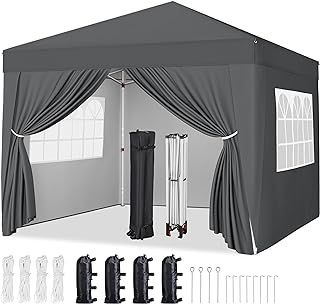 Yaheetech Pop-Up Gazebo 3x3 with 4 Removable Side Panels, Silver-costed Oxford Marquee Canopy w/Wheeled Bag & Sandbags, Metal Frame Shelter Tent for Outdoor Garden Party Camping, Dark Grey