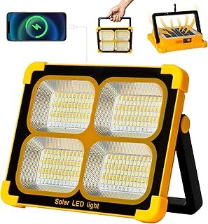 100W LED Solar Work Light Portable,10000LM 12000mAh Battery Work Light USB Rechargeable, 4 Light Modes, Camping lamp Portable Outdoor for Emergencies, Construction site, Camping, Garage