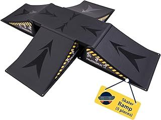 HUDORA Skate Ramp I 3-/5-piece skateboard ramp set for yard & garden I Versatile plastic mini skateboard ramp for children & teenagers up to 60/80kg I Skatepark equipment for home use