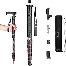 Camera Monopod Walking Stick Manbily Monopods for Cameras Stand Carbon Fiber Portable Compact Travel Monopod Unipod Stick with handle 6 Sections 61inches 15.4lbs for DSLR Video Camcorder Stand (Red)