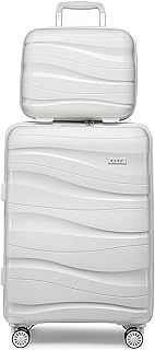 Kono Suitcase Sets of 2 Piece Lightweight Carry On Hand Cabin Luggage Polypropylene Hard Shell Suitcase with TSA Lock Spinner Wheels Travel with Beauty Case (Set of 2, White)