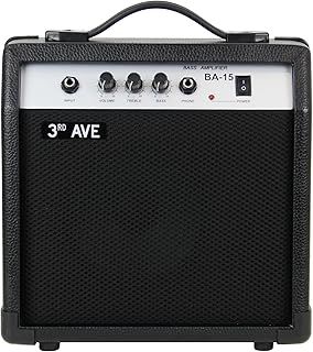 3rd Avenue 15W Slimline Bass Guitar Amplifier with Strong Rubber Cabinet, Headphone Output and 2 Band EQ Tone Control – Black