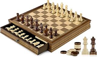 Peradix Magnetic Wooden Chess Set - 32.5 x 32.5 cm Chess Board Game with 2 Built-in Storage Drawers - 2 Bonus Extra Queens - Chess for Beginner, Kids, and Adults, Gift Packaging