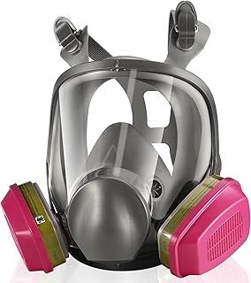 Pro Full-Face Respirator Mask with 60926 Filter，Anti-Fog Goggle，Reusable Gas Masks for Dust Painting Organic Vapor Epoxy Resin Welding Construction Woodworking Chemical Polishing Cutting，Pink & Grey