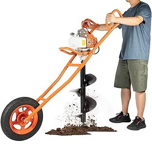 MEHOOSPVN 63cc 2-Stroke Petrol Earth Drill Fence Post Ground Hole Drill 3HP +11" Drill Bit Earth Auger Borer Ground Drill cart excavator w/1200ml fuel tank Garden Auger Hole Petrol Hole Digger Orange