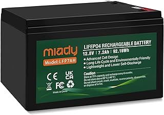 Miady 12V 7.2Ah LiFePo4 Deep Cycle Sealed Battery for UPS, Burglar Alarm, Chairlift, Fish Finder, Electric Scooter and etc. Rechargeable & Maintenance-Free
