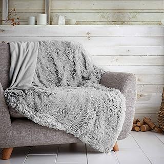 HUG & SNUG Sherpa Fleece Blanket Throws For Sofas Large Double Bed, Luxury Warm Fuzzy Faux Fur Fluffy Blanket For Bed Couch & Sofas Settee, 150 x 200 Cm, Silver