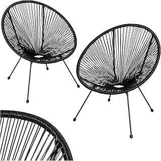 Acapulco Garden Chairs - Set of 2 in Egg Shape Retro String Design - Outdoor Garden furniture for Patio, Conservatory or Balcony Use. Steel Frame, Water-Resistant Seats - Black
