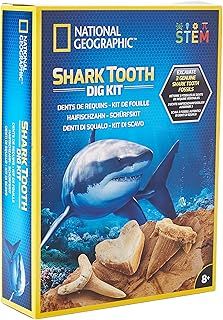 National Geographic Shark Tooth Dig Kit - Fascinating Excavation Kits for Kids with Genuine Teeth Fossils from 3 Shark Species | STEM Educational Science Kits Gifts for 8+ Year Old Boys and Girls
