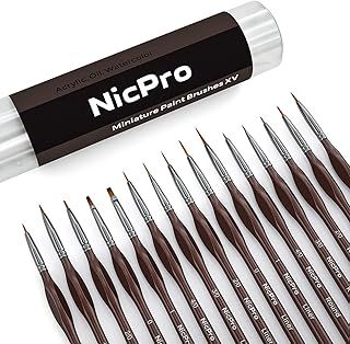 Nicpro Detail Paint Brush Set, 15 PCS Small Miniature Paint Brushes, Fine Model Painting Brushes for Acrylic Watercolour Oil & Paint by Number, 40k, Figurine, Craft - with Holder