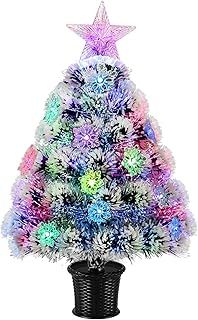 54cm Christmas Tree Fiber Optic Snowflake Lighted with Star Topper,Small Pre-Lit Artificial Christmas Tree,Tabletop Christmas Tree Mini Xmas Tree Multi Lights,Battery/USB Operated for Desktop