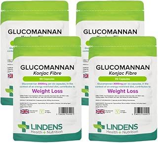 Lindens Glucomannan (Konjac Fibre) Capsules - 3,000mg Per Serving - 360 Pack - Weight Loss Aid - Contributes Towards The Reduction of Appetite - Weight Loss Supplement - Letterbox Friendly