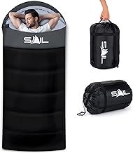 SAIL 3 Season Sleeping Bag for Big & Tall Adults - Extra Wide, 250GSM Lightweight & Waterproof - Large XL Sleeping Bag for Camping, Indoor & Outdoor, Hiking & Backpacking - Black