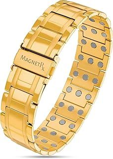 MagnetRX® 3X Strength Titanium Magnetic Bracelet – Magnetic Bracelets for Men – Premium Fold-Over Clasp and Adjustable Length with Sizing Tool (Gold)