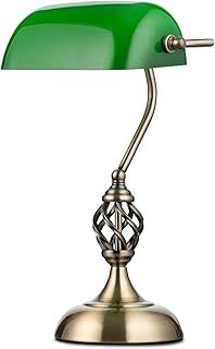 Kingswood Barley Twist Traditional Bankers Lamp - Antique Brass - Green Glass - Desk / Table Lamp