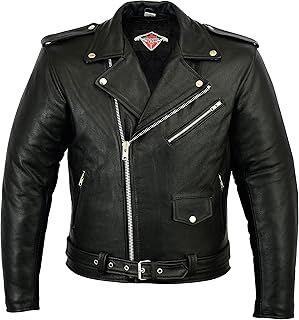 Mens Leather Marlon Brando Motorcycle Jacket - Touring Motorbike Jacket With Genuine Biker CE Armour (EN 1621-1) Protection Black - M