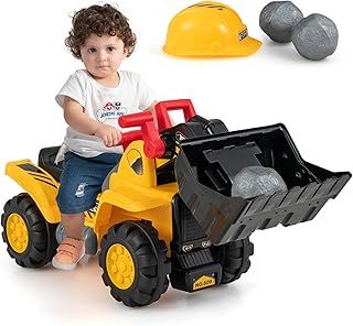 Kids Ride On Excavator, Storage Seat Children Bulldozer with Scooping Bucket and Horn, Sit-On Toddler Tractor Toys for 3 Years Old+
