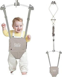 FUNLIO Baby Door Bouncer for 6-24 Months (with Door Clamp), Baby Jumper Doorway with Strong Spring/Adjustable Strap, Easy to Assemble&Store, Bearing 18kg, CE CPC Certified - Grey