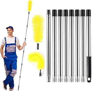Gutter Cleaning Brush Tools, 12.8Ft Telescopic Gutter Cleaner with 10 Poles, Extendable Roof Gutter Cleaner for Cleaning Leaves Debris Window Gutter