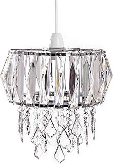 Sparkly Ceiling Chandelier Drum Shade with Prismatic Acrylic Crystal Strips and Droplets