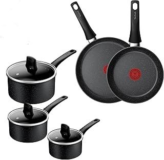Tefal Titanium Stone Induction Non-Stick 5pc Set: Saucepan 16/18/20 + lids, Frying pan 24/28cm