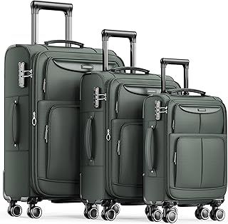 SHOWKOO Suitcase Sets 3 Piece Softshell Expandable Lightweight Durable Travel Luggage with Double Spinner Wheels TSA Lock, 20" 24" 28"