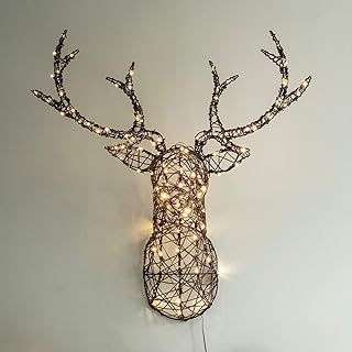 Lights4fun Reindeer Stag Head Light Up Rattan Christmas Decoration with 140 Warm White LEDs & Timer for Indoor & Outdoor Use Plug In