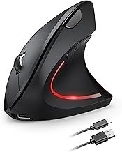 TECKNET Ergonomic Mouse, 2.4G Wireless Mouse Rechargeable, 4800 DPI Vertical Mouse 6-Button Silent Mouse with 5 Adjustable Levels DPI, USB Receiver, Cordless Computer Optical Mouse for Laptop, PC, Mac