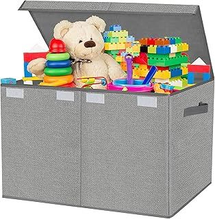 VERONLY Large Toy Box Chest with Lid, Collapsible Sturdy Toy Storage Organizer Boxes Bins Baskets for Kids, Boys, Girls, Nursery, Playroom, 24.5"x13" x16" (Linen Grey)