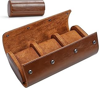 iplusmile Watch Box for Men - Watch Roll Case 3 Slot Leather Watch Case Organizer - Elastic PU Material Vintage Display Case Storage for Watch Jewelry