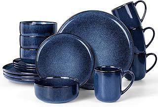 Homikit Dinner Set for 4, 16-Piece Reactive Glaze Kitchen Dinnerware Sets, Elegant Stoneware Included Plates Bowls and Mugs, Non-Scratch & Sturdy, Dishwasher & Microwave Safe, Cappuccino Beige