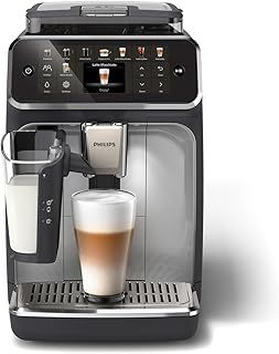 Philips 5500 Series Fully Automatic Espresso Machine – 20 Hot & Iced Coffees, Quick-to-Clean LatteGo Milk System, 40% quieter with SilentBrew, Less waiting with QuickStart, Black, Silver (EP5546/70)
