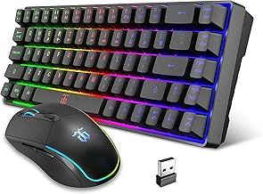 60% Wireless Gaming Keyboard and Mouse Combo,LED Backlit Rechargeable 2000mAh Battery,Small Membrane But Mechanical Keyboard + 6D 3200DPI Mice for Gaming,Business Office