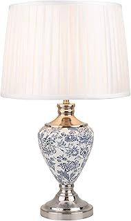 Lighting Supermarket Hepburn Large Ceramic Table Lamp with Ivory Pleated Shade - Modern White, Blue Silver
