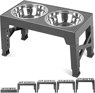 Elevated Dog Bowlswith Double Stainless Steel Dog Food Bowls, 5 Adjustable Heights Raised Dog Bowl Stand, Adjusts to Heights 3.2", 8.7", 9.8", 11", 12.2" for Small Medium Large Dogs and Pets (Grey)