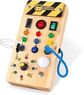 Montessori Busy Board for toddlers for 1 year old Activity Board Wooden Toy With 10 Switches and 23 LED Lights Sensory Board Motor Skills Toy for Babies and Children from 2 3 4 years Boys and Girls