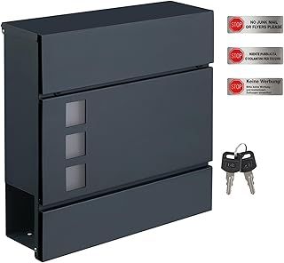 SONGMICS Modern Mailbox, Lockable Wall-Mounted Post Letter Box with Newspaper Holder, Easy to Install, Anthracite Grey GMB052G01