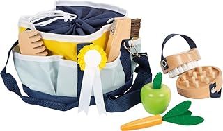 Small Foot Toy Horse Care Set with bag, child-friendly wooden tools, accessories for playing horse, 12419