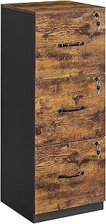 VASAGLE 3-Drawer Vertical File Cabinet, Filing Cabinet for Home Office, with 3 Lockable Drawers, Adjustable Hanging Rail, for A4 and Letter-Size Files, Rustic Brown and Black OFC055B01