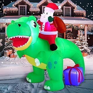 Joiedomi 6 FT Christmas Inflatable Dinosaur with Build-in LEDs, Blow Up Dinosaur with Santa for Christmas Inflatable Outdoor Decoration Xmas Party, Outdoor, Yard, Winter Décor