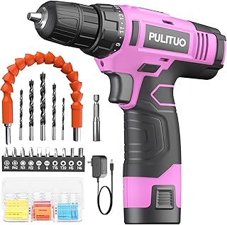 PULITUO 12V Cordless Drill with Li-Ion Battery, 21+1 Torque Setting, 3/8” Keyless Chuck, Variable Speed Switch, LED Light