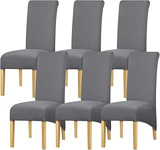 Leorate High Back Chair Covers Stretch Spandex Fabric Chair Cover Seat Cover Slipcover for Home Dining Room Kitchen Hotel Dark Grey 6 pieces