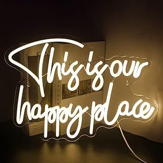 Looklight This is Our Happy Place Neon Sign Warm White Neon Signs for Wall Decor, Letter Neon Light Sign Happy Place Light Up Signs for Bedroom Kids Room Home Bar Birthday Wedding Party Game Room