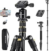 K&F Concept 72"/184cm Camera Tripod, Lightweight and Compact Tripod with Ball Head, Travel Tripod for DSLR with Phone Holder, Remote Control and Quick Release Plate*2, Load Capacity 10kg/22lbs