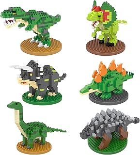 6PCS Mini Dinosaur Building Blocks Set, Micro Building Toys Bricks Kits for Children Kids Adults, Dinosaur Building Block Toys Sets for Boys 8-12, Easter Gifts for 8 9 10 Year Old Boys Girls