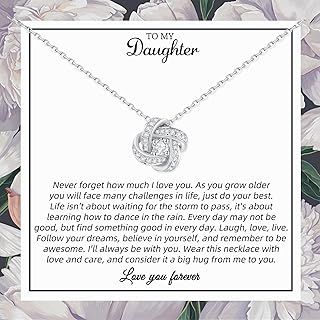 Daughter Necklace from Dad Mom, Sterling Silver Love Knot Necklace for Daughter, Dad to Daughter Gifts, Daughter Birthday Gifts, Christmas Jewelry