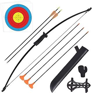 Recurve Bow and Arrow Set Archery with Quiver Target Finger Tab Armguard Outdoor Youth Children Junior Beginner Longbow Training