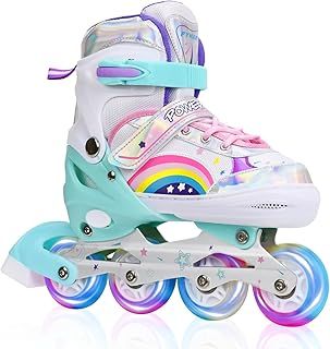 Adjustable Kids Inline Skates for Girls Beginner Little Kids Big Kids to Play Roller Skates Blades in Outdoor or Indoor